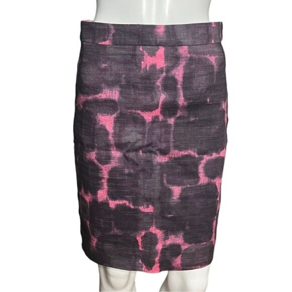 J. Crew Skirt Womens 0 Purple Pink Geometric Linen‎ Blend Pencil Straight Preppy - Picture 1 of 5